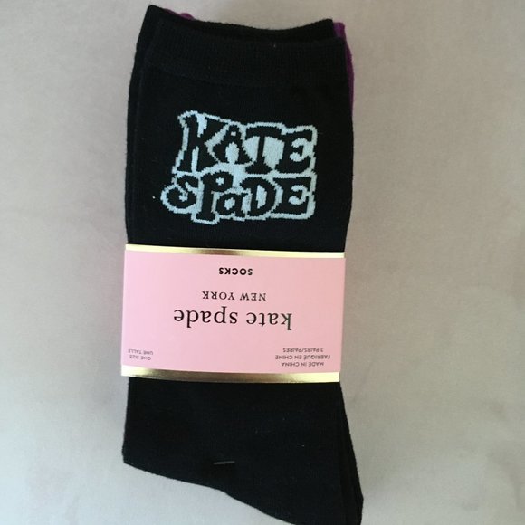 kate spade set of 3 pairs crew socks black pink purple white nwt - Picture 5 of 6